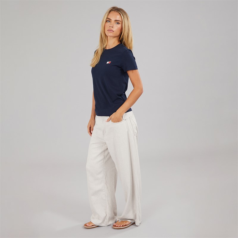 Tommy Jeans Womens Wavy Flag T-Shirt Dark Night Navy