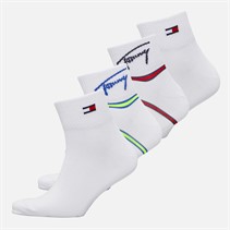 Tommy Jeans Mens Breton Stripe Four Pack Quarter Socks Cyber Yellow/Red