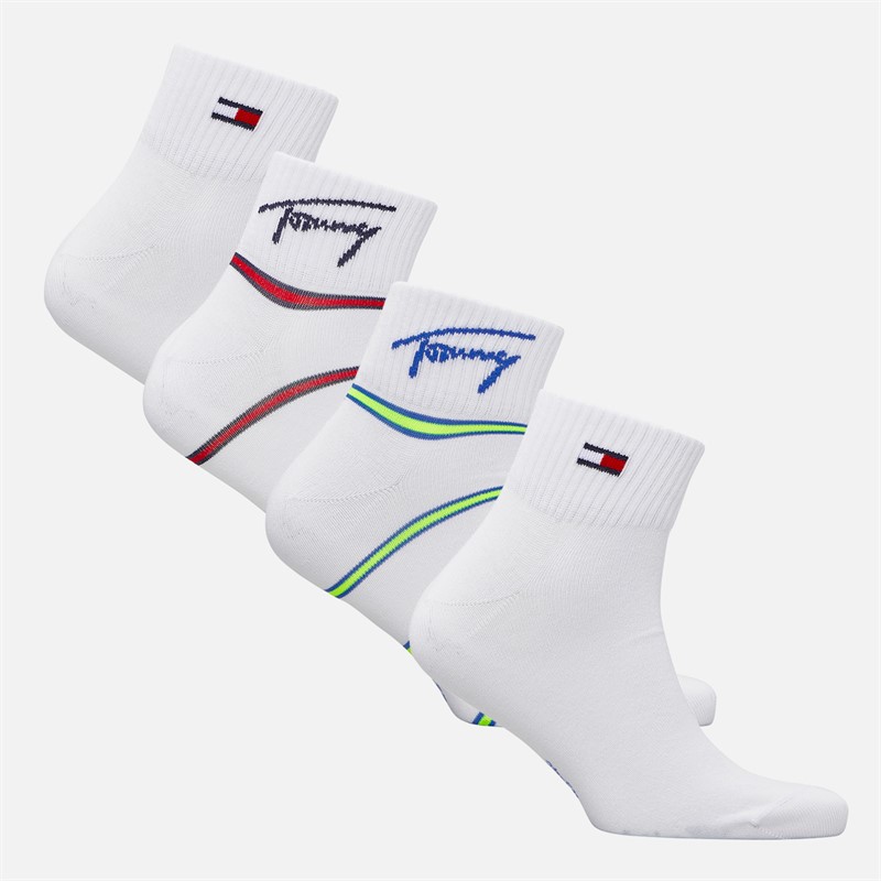 Tommy Jeans Mens Breton Stripe Four Pack Quarter Socks Cyber Yellow/Red