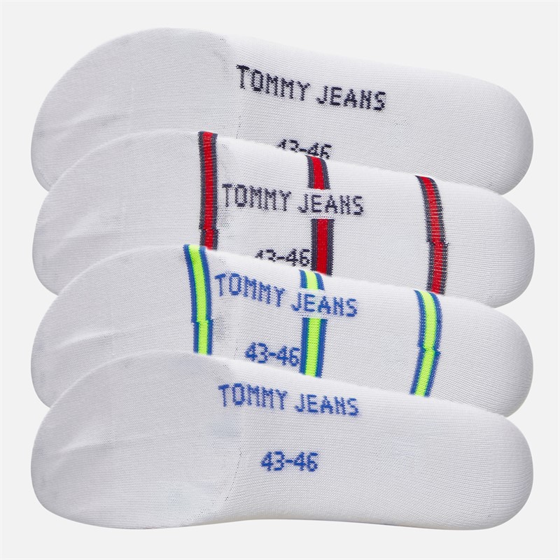 Tommy Jeans Mens Breton Stripe Four Pack Quarter Socks Cyber Yellow/Red