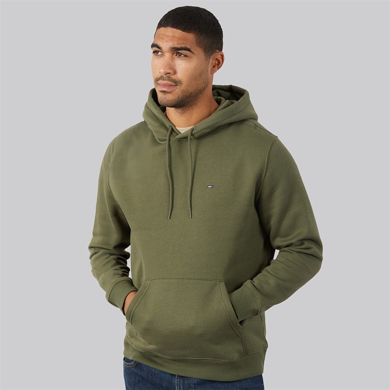 Tommy Jeans Mens Flag Hoodie Dark Greenery