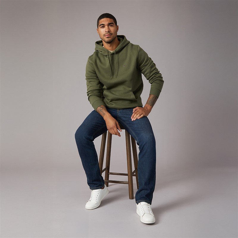 Tommy Jeans Mens Flag Hoodie Dark Greenery