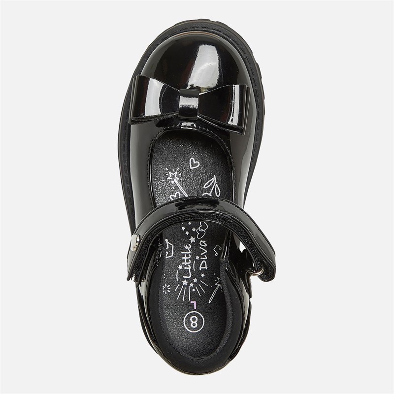 Little Divas Girls Mary Jane Bow School Shoes Black
