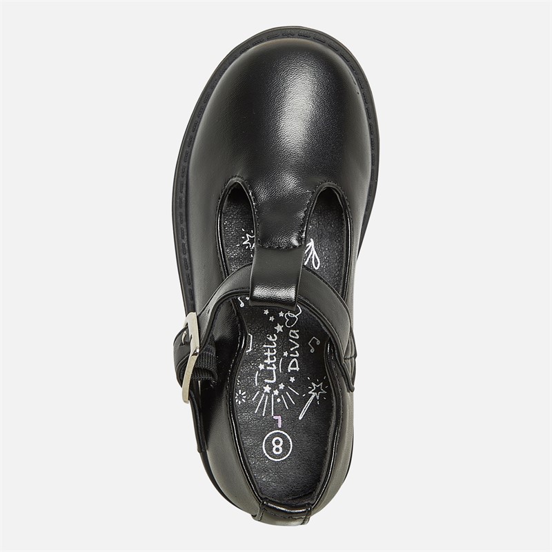 Little Divas Girls T-Bar School Shoes Black