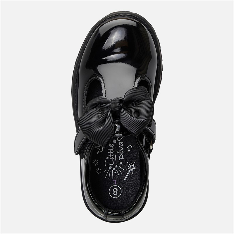 Little Divas Infant Girls T-Bar School Shoes Black Patent Pu