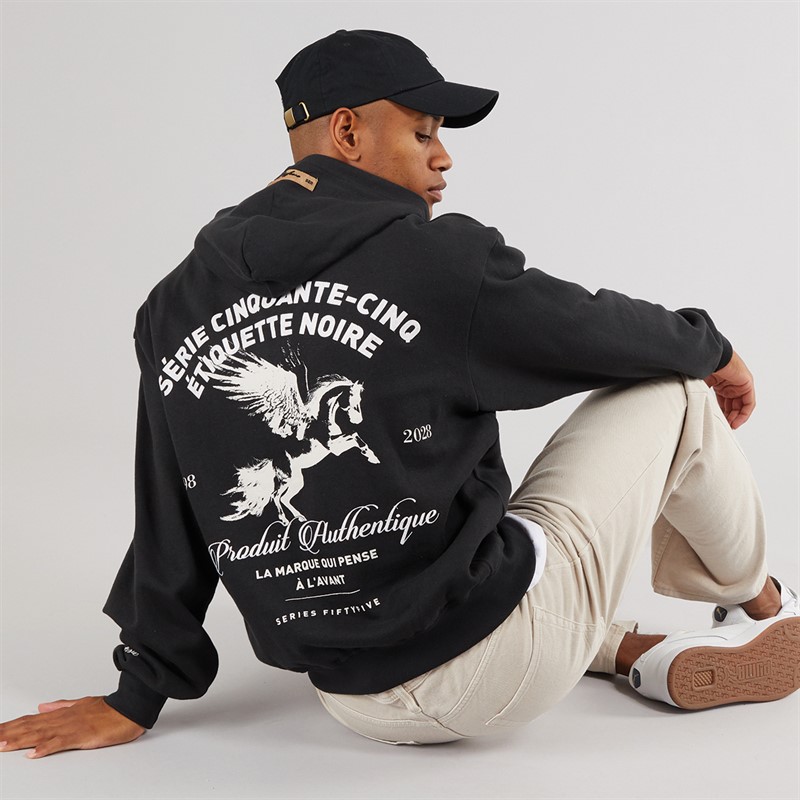 Fiftyfive Mens Projan Front Back Logo Hoodie Vintage Black