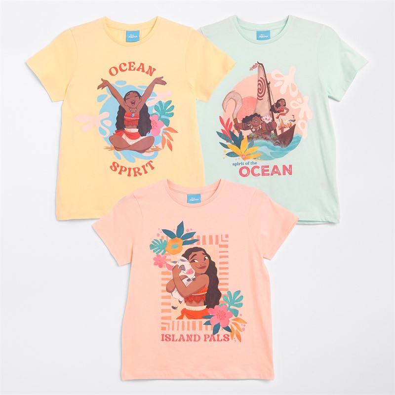 Moana Girls Five Pack T-Shirts Multi