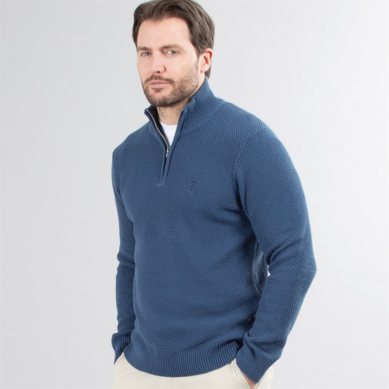 Saltwell Mens Ashgrove 1/4 Zip Jumper Denim Blue - Size XXL