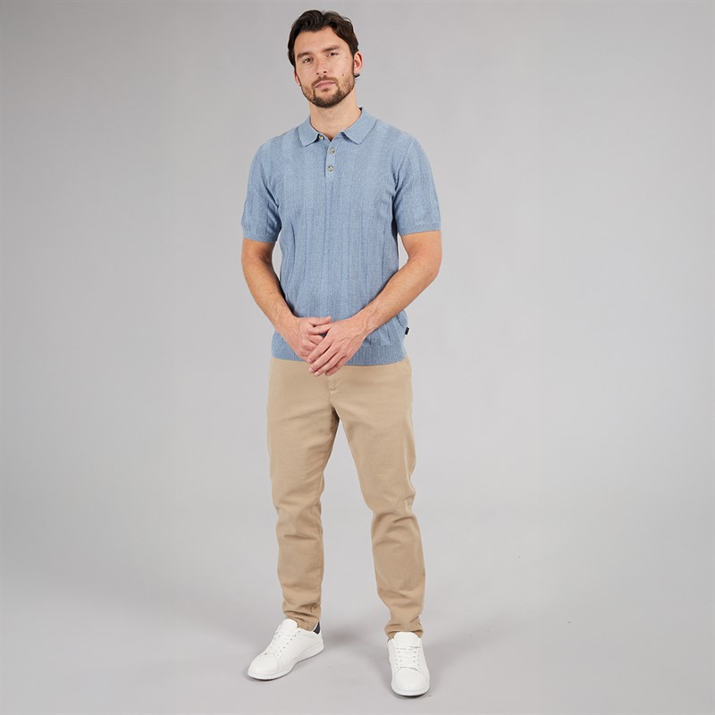 Saltwell Mens Fraser Rib Polo Shirt Light Demin Blue Marl Lt Demin Blue Marl