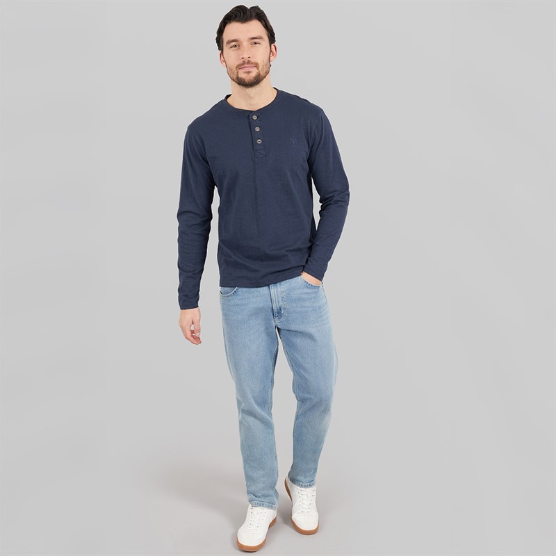Saltwell Mens Gary Grandad Long Sleeve T-Shirt Navy