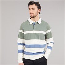 Saltwell Mens Clinton Stripe Rugby Polo Shirt Agave Green