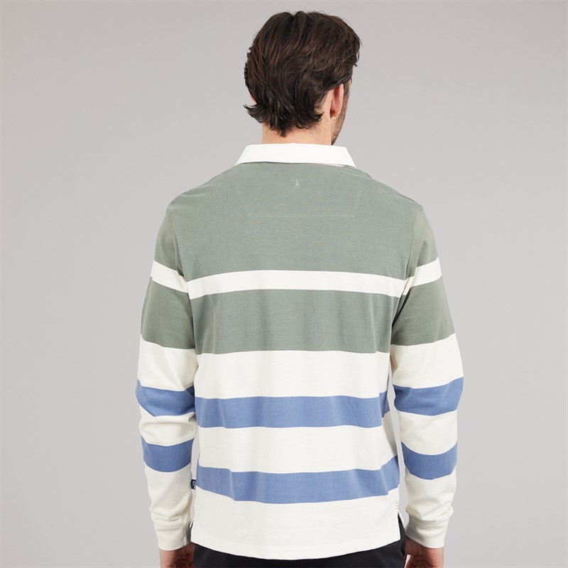 Saltwell Mens Clinton Stripe Rugby Polo Shirt Agave Green