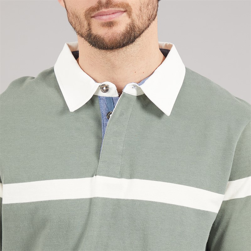 Saltwell Mens Clinton Stripe Rugby Polo Shirt Agave Green