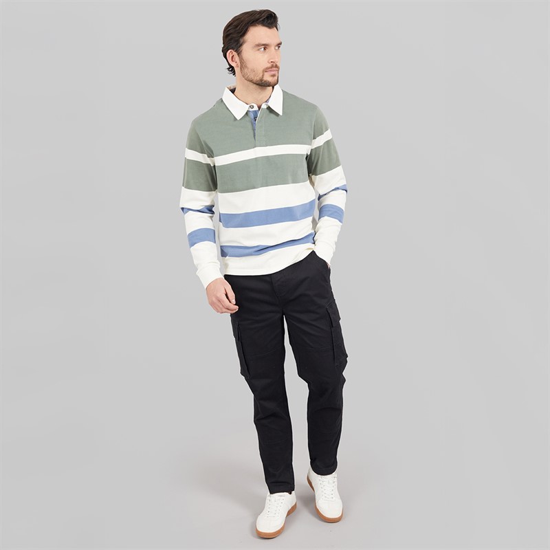 Saltwell Mens Clinton Stripe Rugby Polo Shirt Agave Green