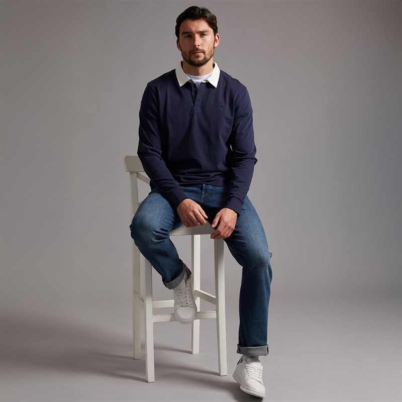 Saltwell Mens Drift Long Sleeve Polo Shirt Indigo Blue