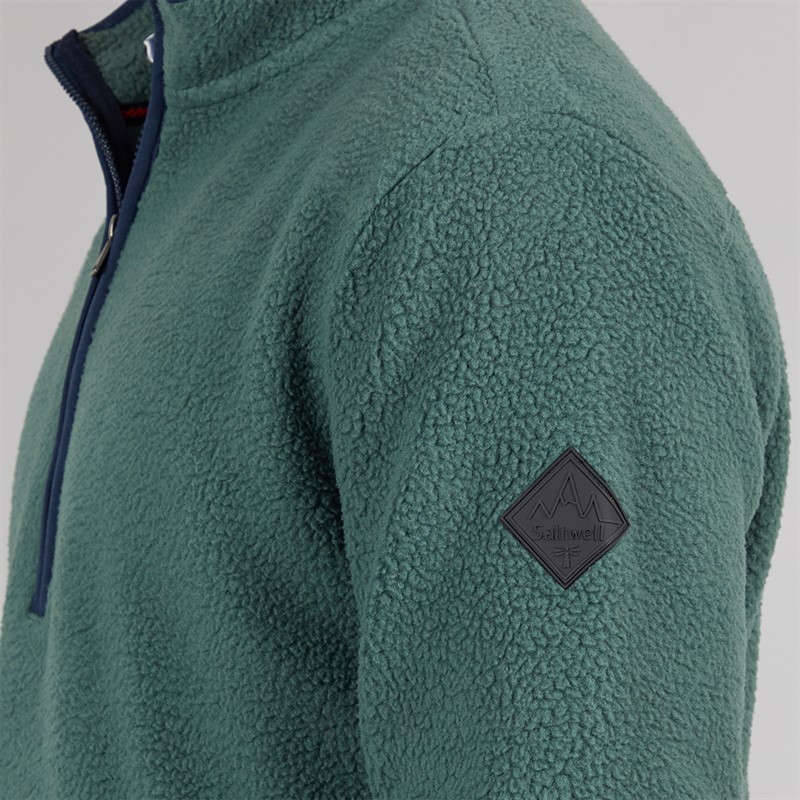 Saltwell Mens Peak Half Zip Fleece Sweatshirt Green