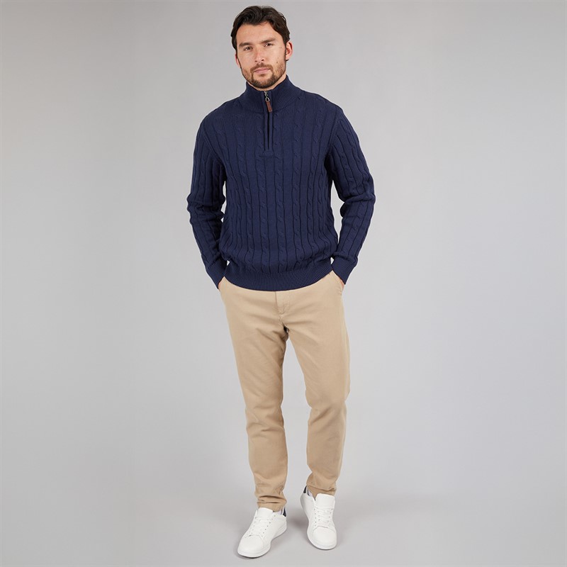 Saltwell Mens Sumava Cable 1/4 Zip Jumper Dark Navy