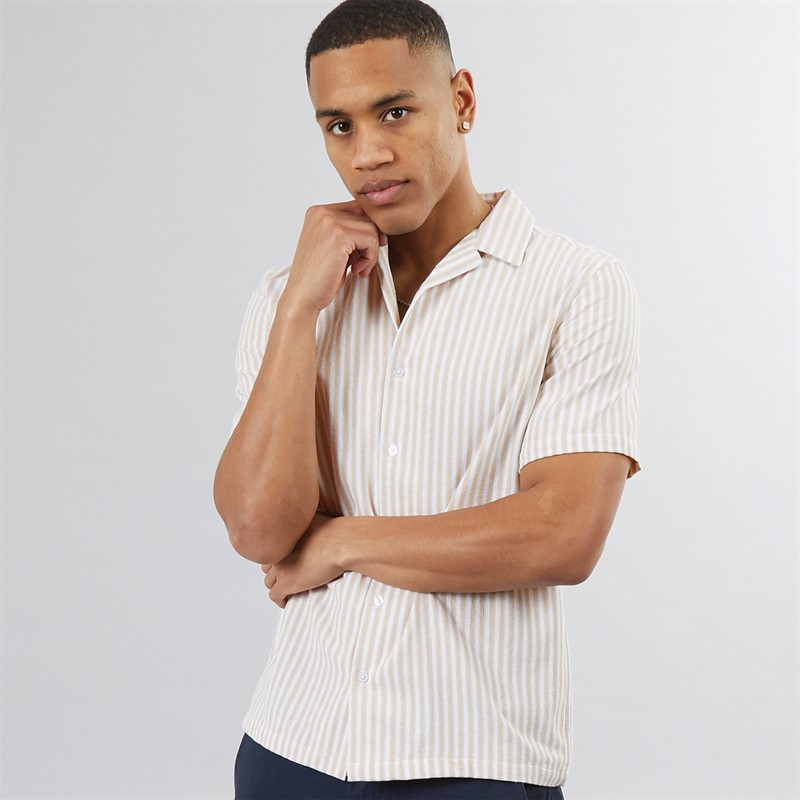 Nordam Mens Barnacle Short Sleeve Shirt Beige striped - Size S