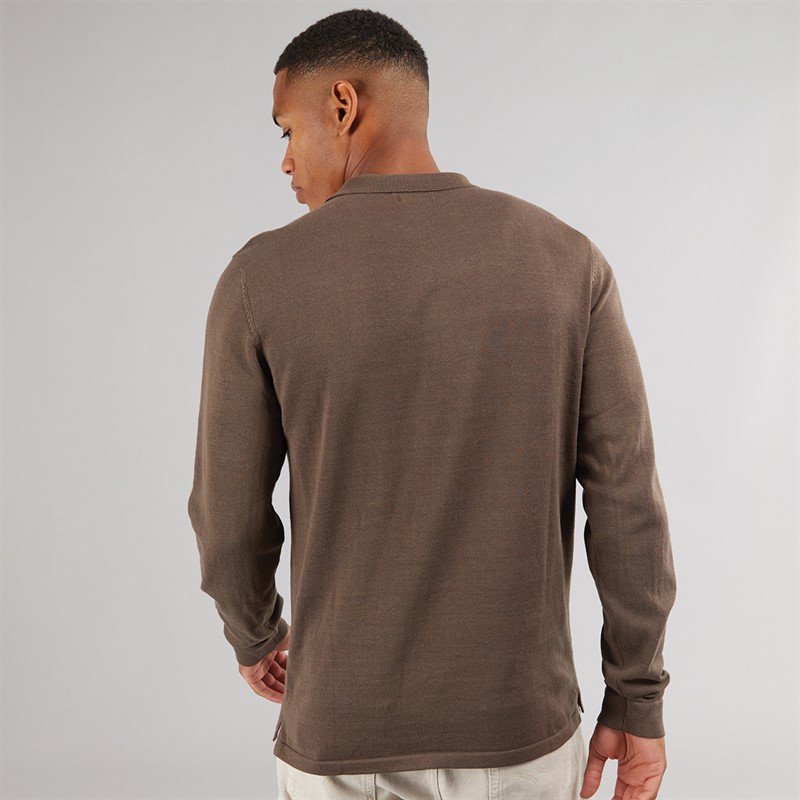 Another Influence Mens Knitted Long Sleeve Polo Dark Brown