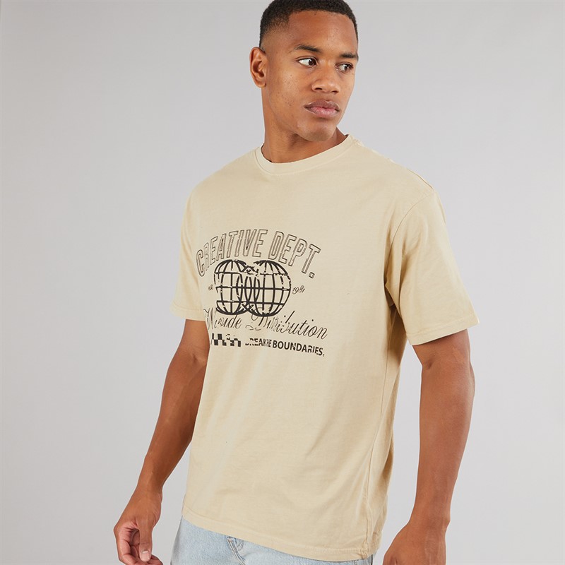 Another Influence Mens Acid Wash Graphic T-Shirt Acid Wash Tan