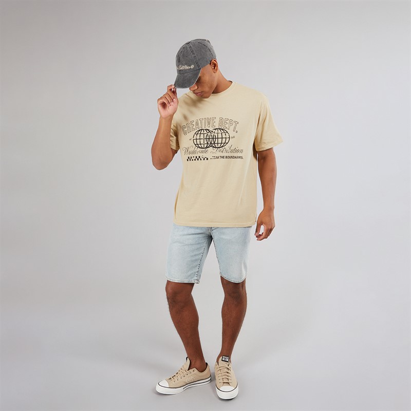 Another Influence Mens Acid Wash Graphic T-Shirt Acid Wash Tan