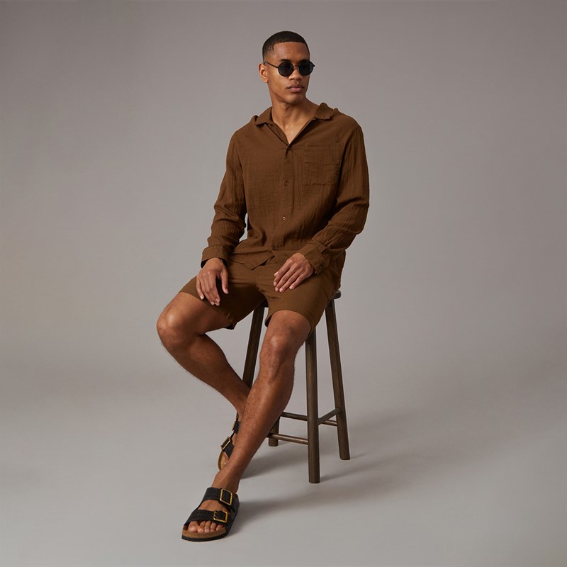 Another Influence Mens Gauze Relaxed Fit Shorts Terracotta