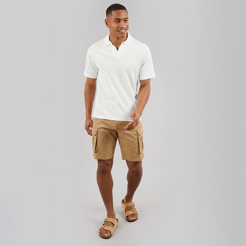Another Influence Mens Ribbed Collar Polo Shirt Coconut Milk