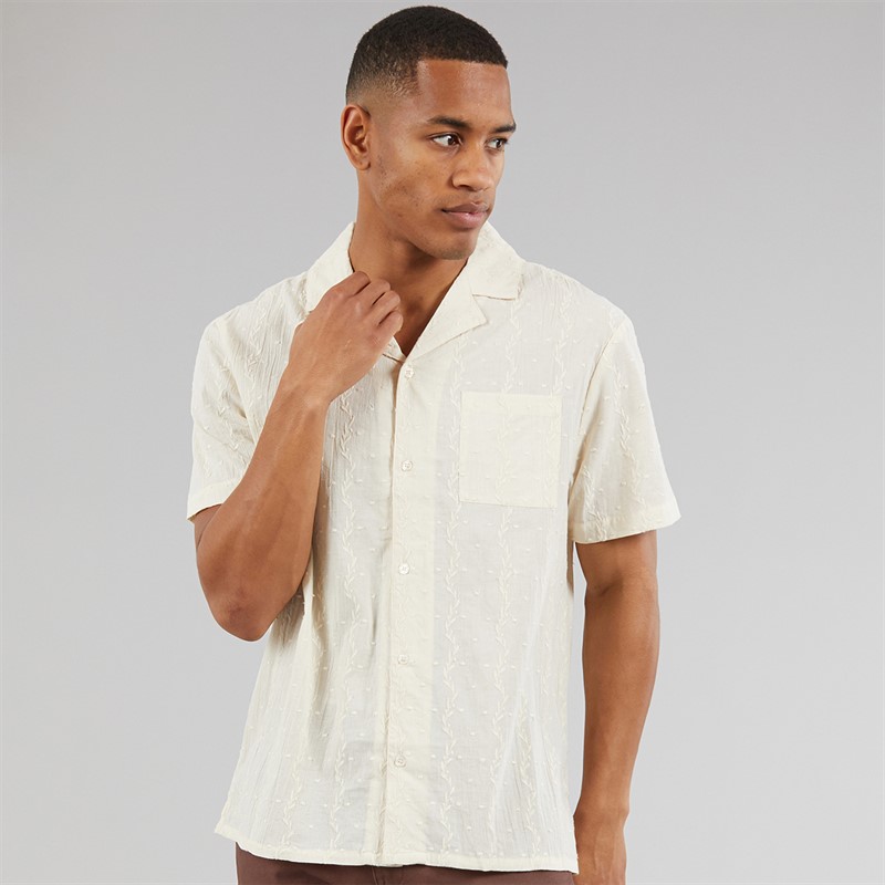 Another Influence Mens Embroidered Stripe Revere Collar Shirt Sand