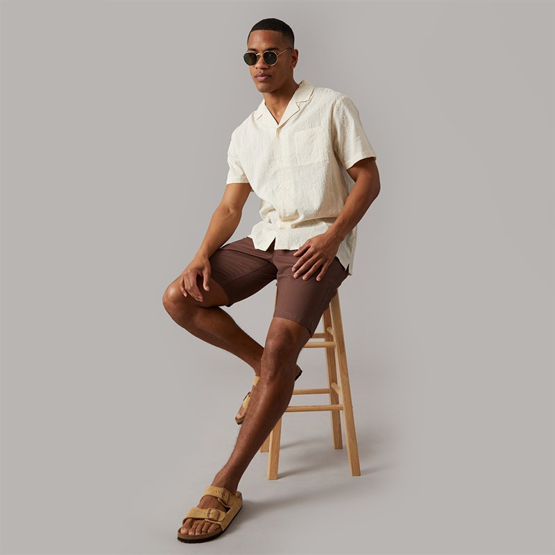 Another Influence Mens Embroidered Stripe Revere Collar Shirt Sand