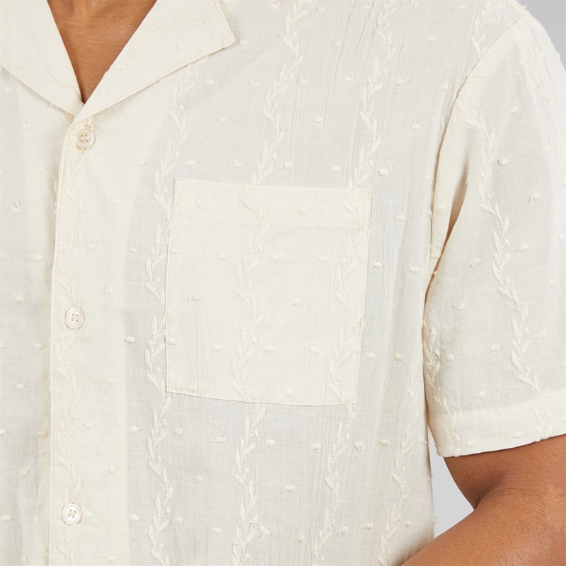 Another Influence Mens Embroidered Stripe Revere Collar Shirt Sand