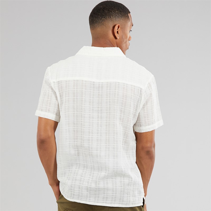 Another Influence Mens Revere Collar Textured Short Sleeve Shirt Off White Off-White