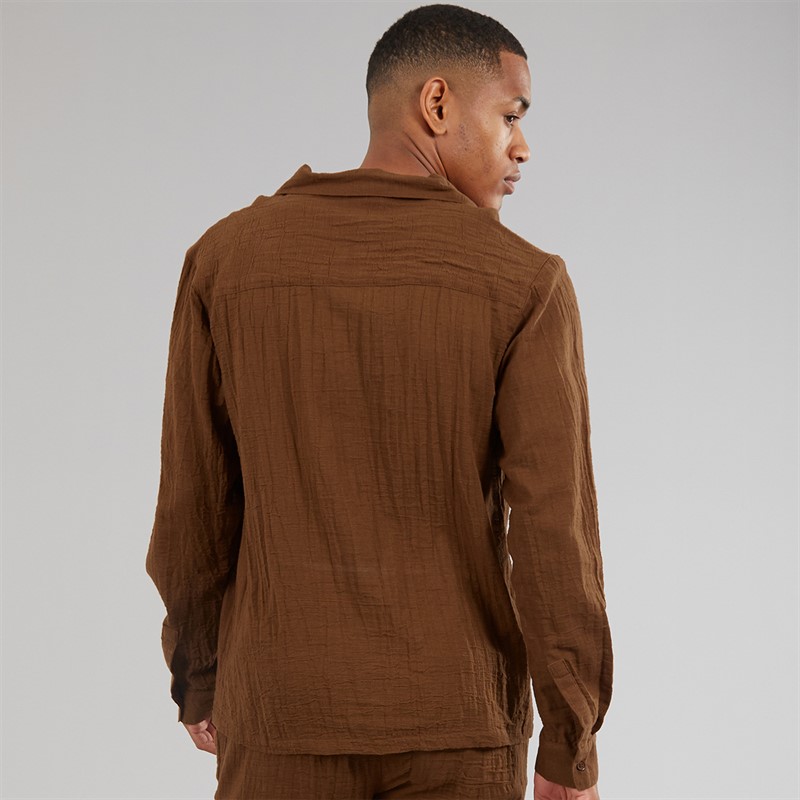 Another Influence Mens Gauze Long Sleeve Relaxed Shirt Terracotta