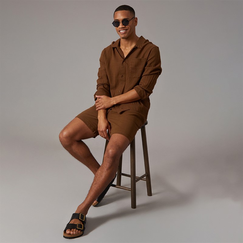 Another Influence Mens Gauze Long Sleeve Relaxed Shirt Terracotta