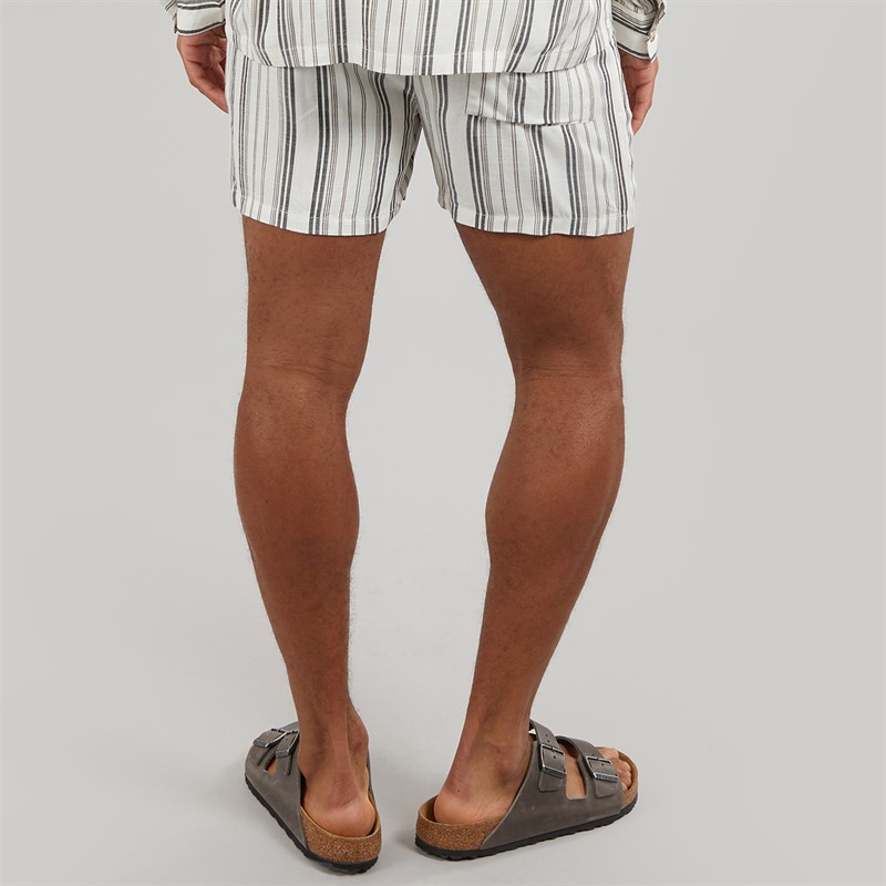Another Influence Mens Tie-Waist Striped Shorts Charcoal/White