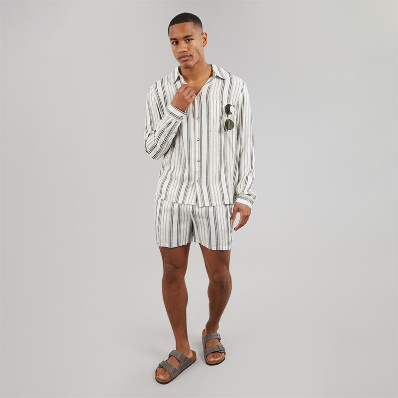 Another Influence Mens Tie-Waist Striped Shorts Charcoal/White