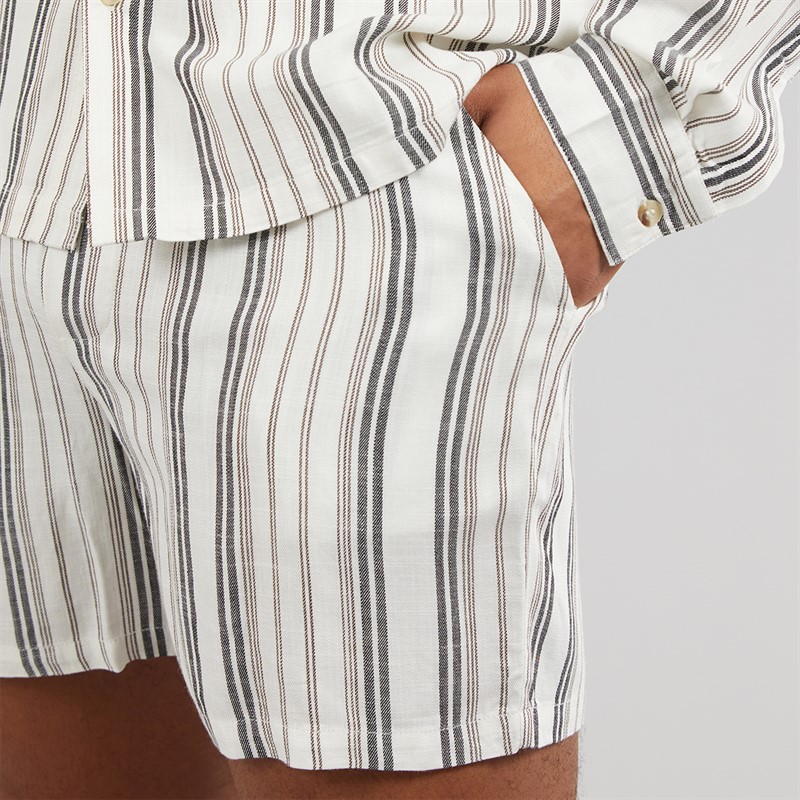 Another Influence Mens Tie-Waist Striped Shorts Charcoal/White