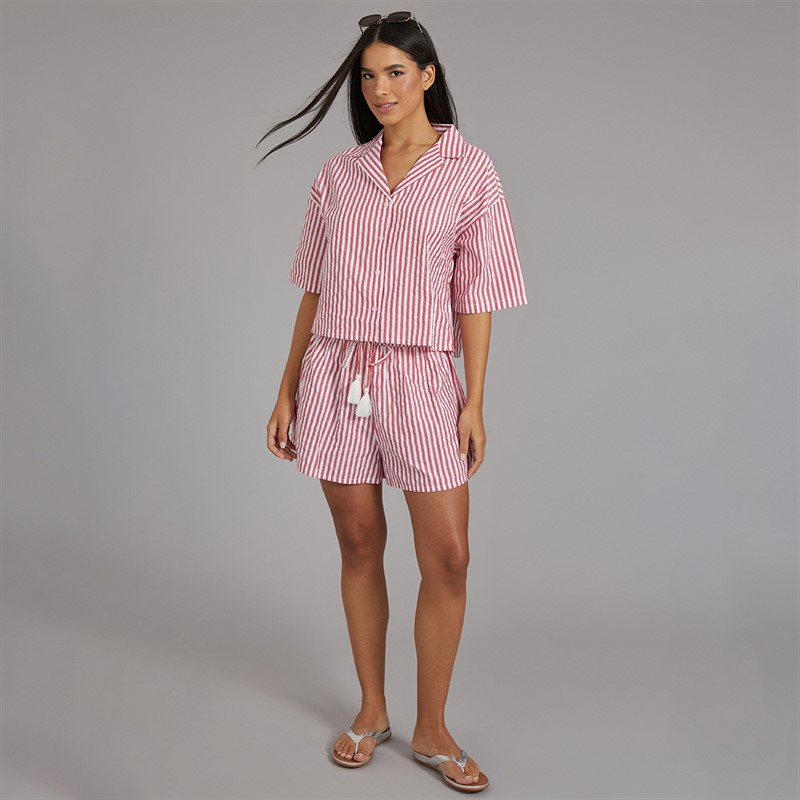 Aray Womens Shirt And Shorts Co-Ord Set Red/White