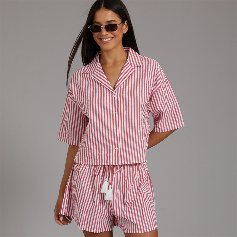 Aray Womens Shirt And Shorts Co-Ord Set Red/White