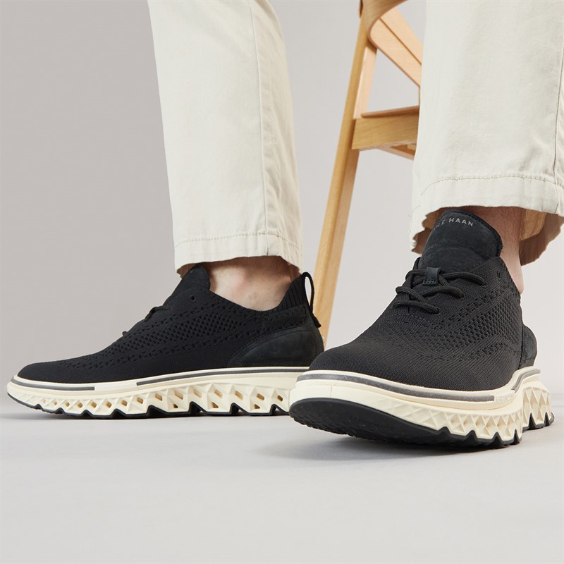 Cole Haan Mens 5.Zerogrand Stitchlite Wing Oxford Shoes Black/White - Size 9