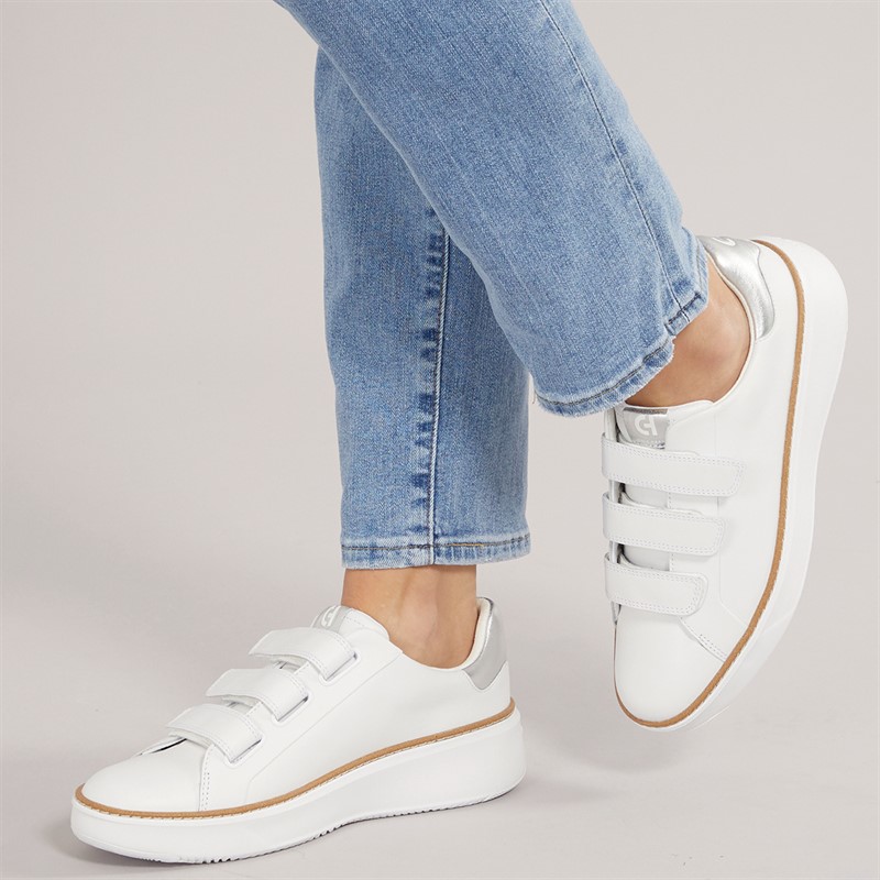 Cole Haan Womens Grandpro Topspin Triple Strap Trainers White/Silver - Size 6