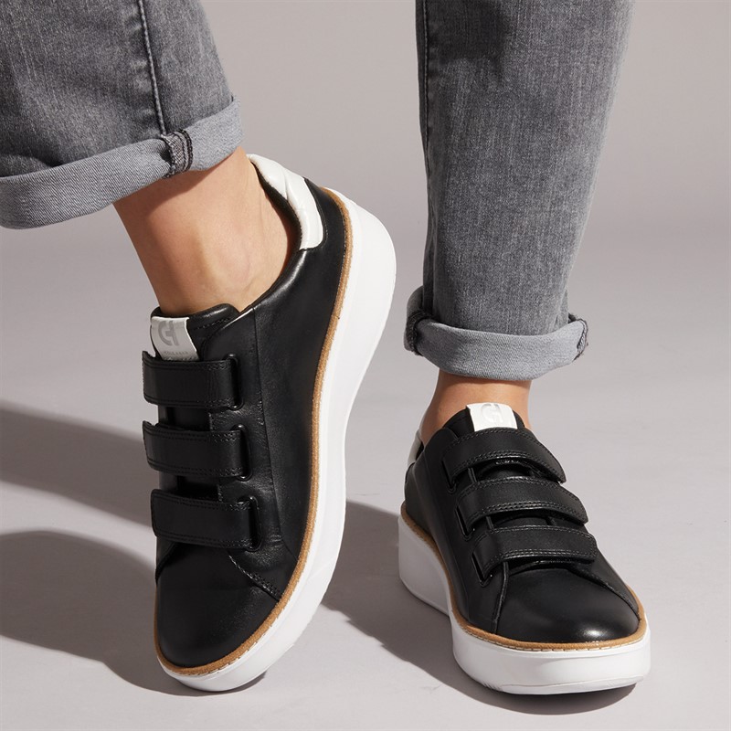 Cole Haan Womens Grandpro Topspin Triple Strap Trainers Black/White - Size 6.5