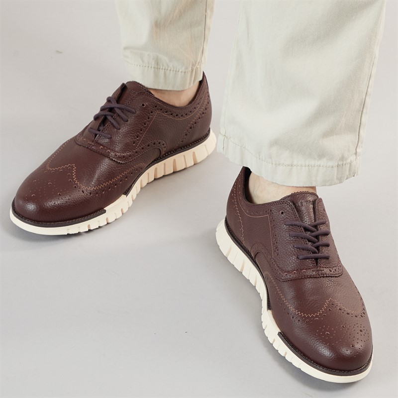 Cole Haan Mens Zerogrand Remastered Wingtip Oxford Shoes Pinot/Ivory