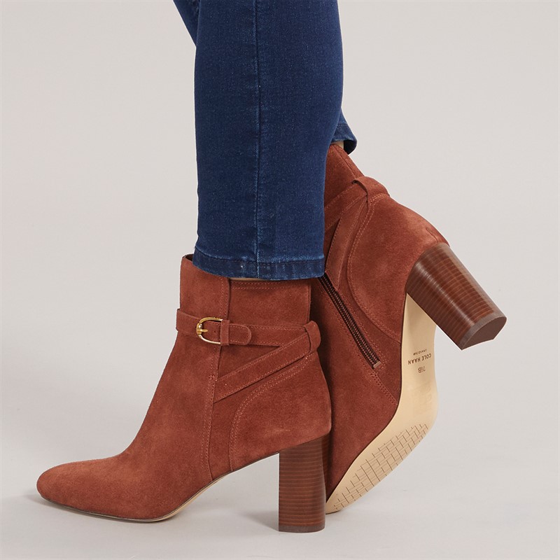 Cole Haan Womens Glendale Jodhpur Suede Block Heel Ankle Boots Dark Cuoio