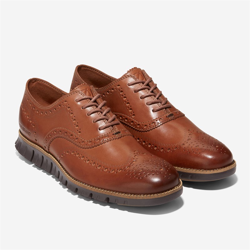 Cole Haan Mens Zero Grand Wingtip Oxford Shoes British Tan/Java
