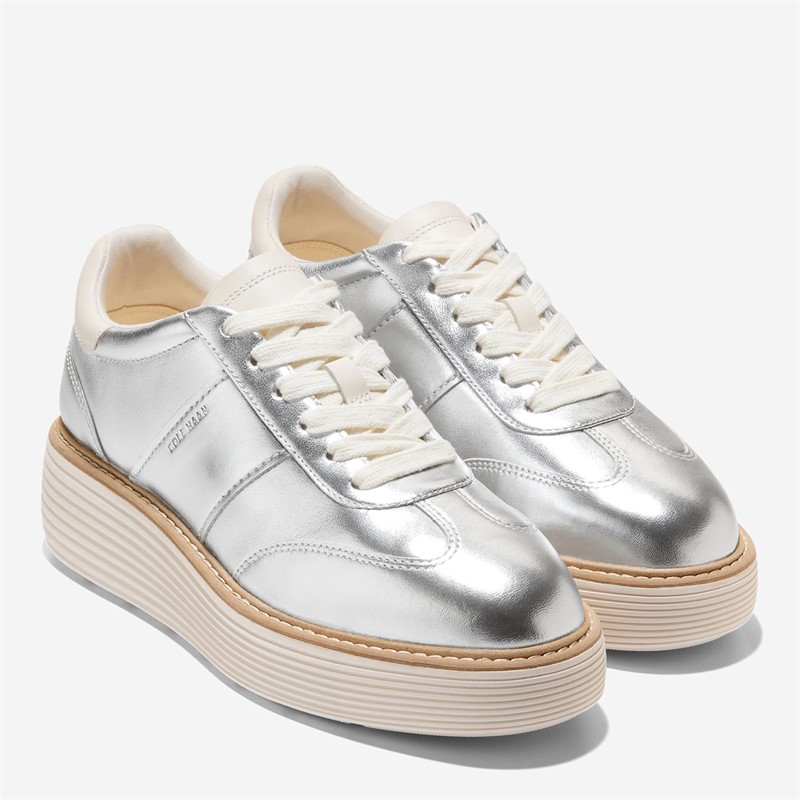 Cole Haan Womens Original Grand Max Platform Trainers Silver Metallic/Ivory