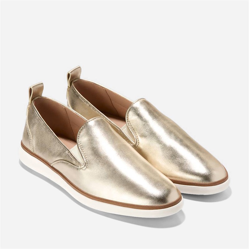 Cole Haan Womens Grand Ambition 2.0 Galena Loafers Soft Gold