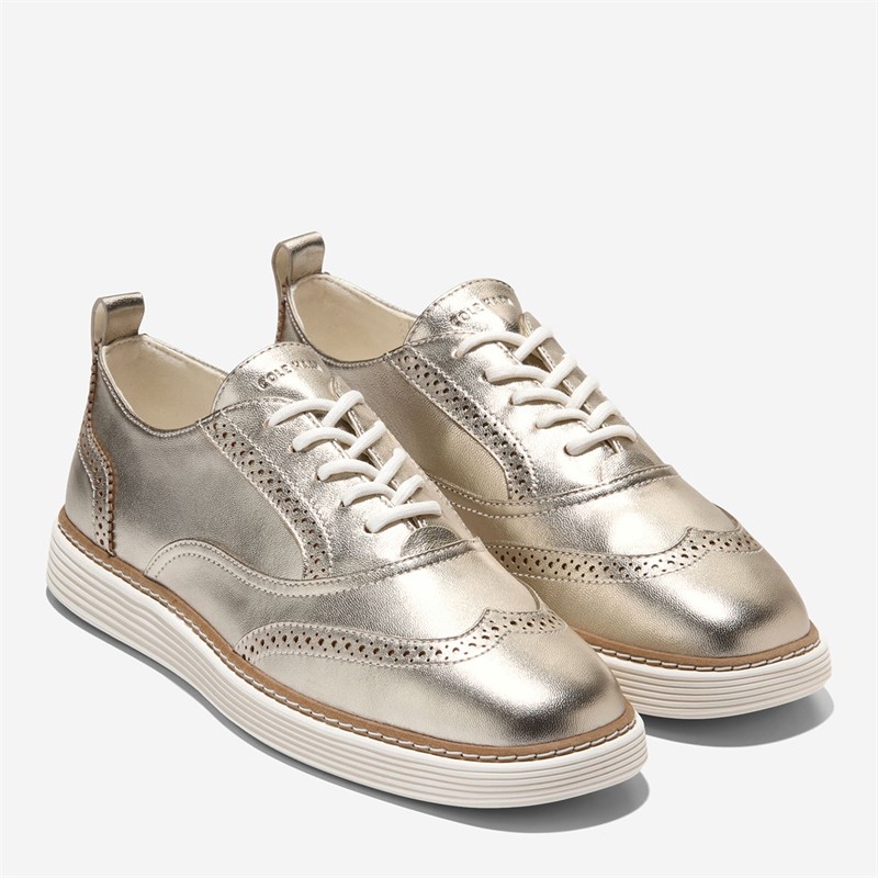 Cole Haan Womens Original Grand Camarin Wingtip Oxford Shoes Gold Metallic