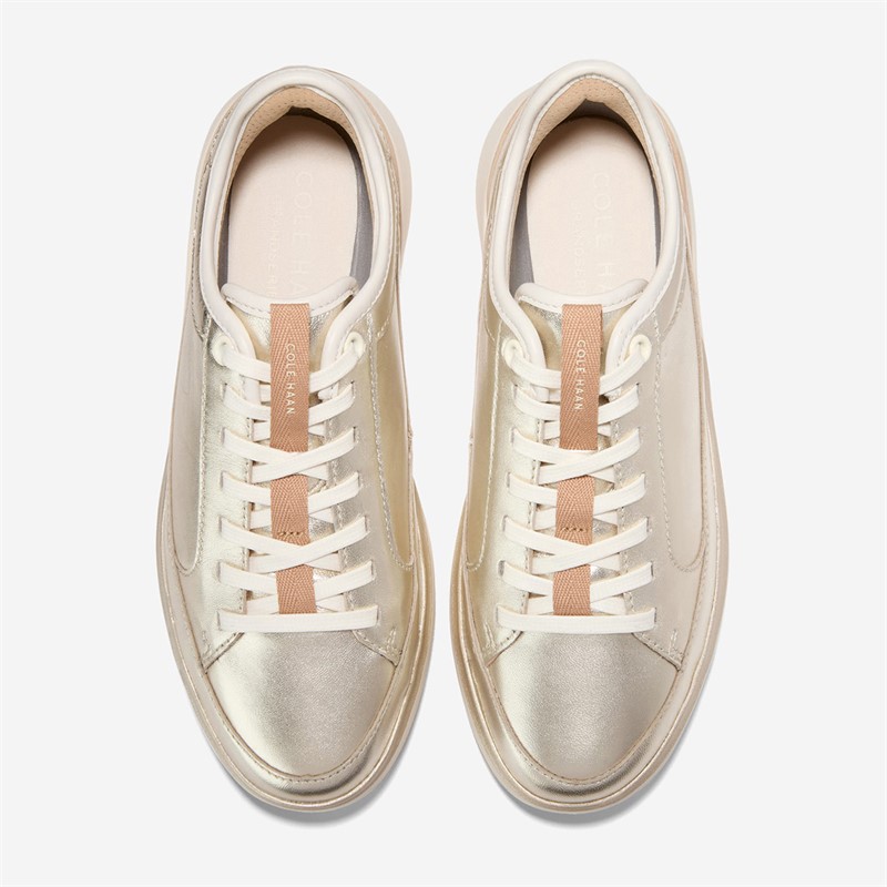 Cole Haan Womens Grandpro All Day Court Leather Trainers Soft Gold/Tuscan Sand/Ivory