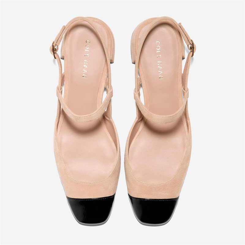 Cole Haan Womens Pella Block Heel Slingback Shoes Tuscan Sand/Black Patent