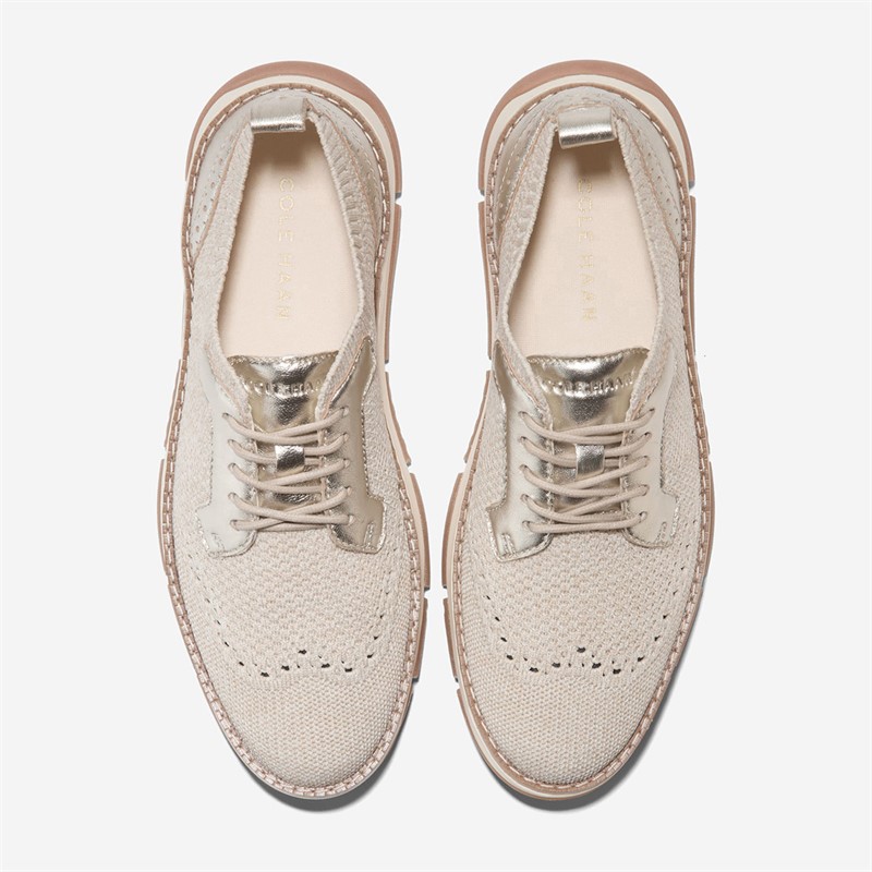 Cole Haan Womens Zerogrand Rella Stitchlite Oxford Shoes Ivory/Gold Metallic